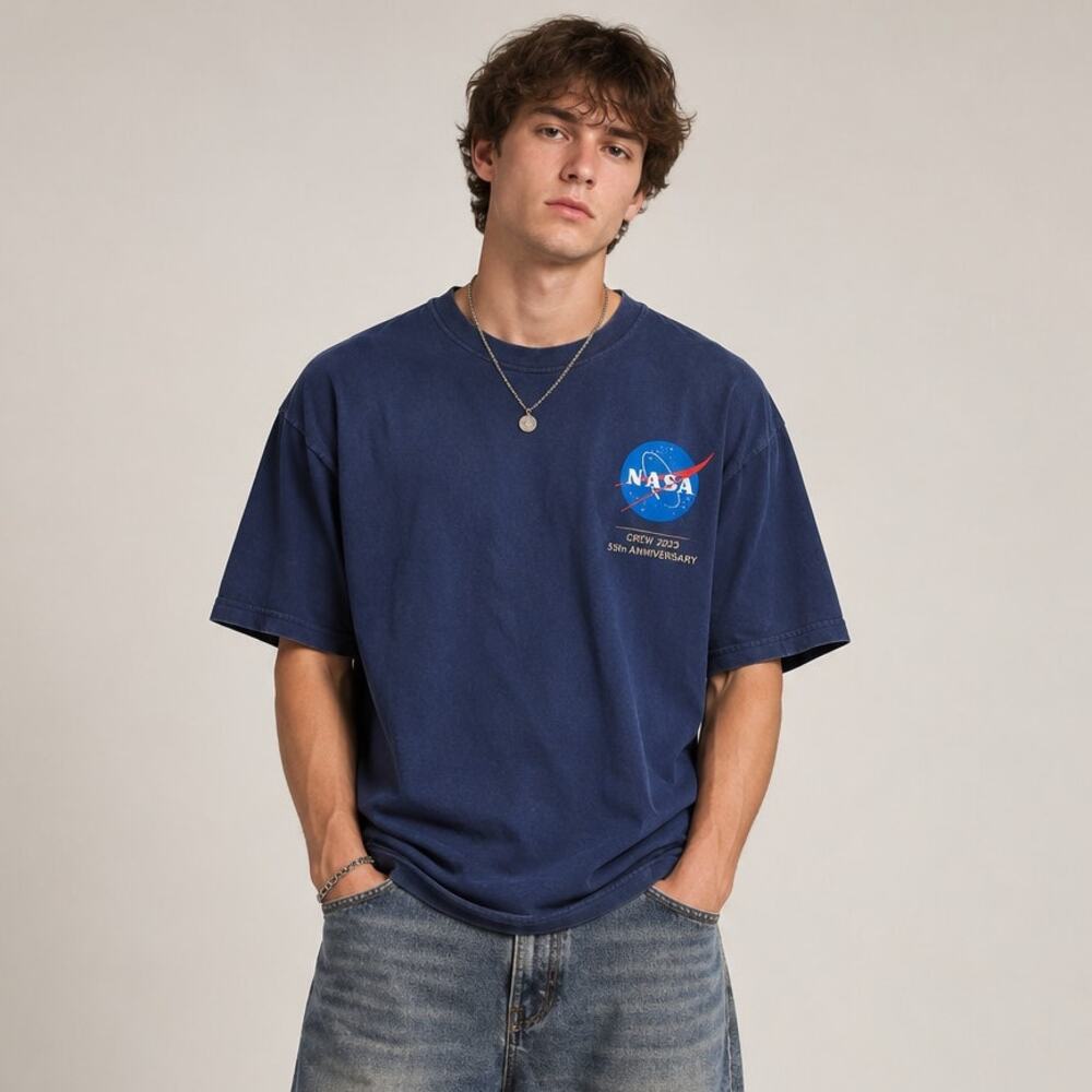 Vintage Gildan NASA 55th Anniversary T-Shirt Medium Navy Graphic Tee Grunge Y2K
